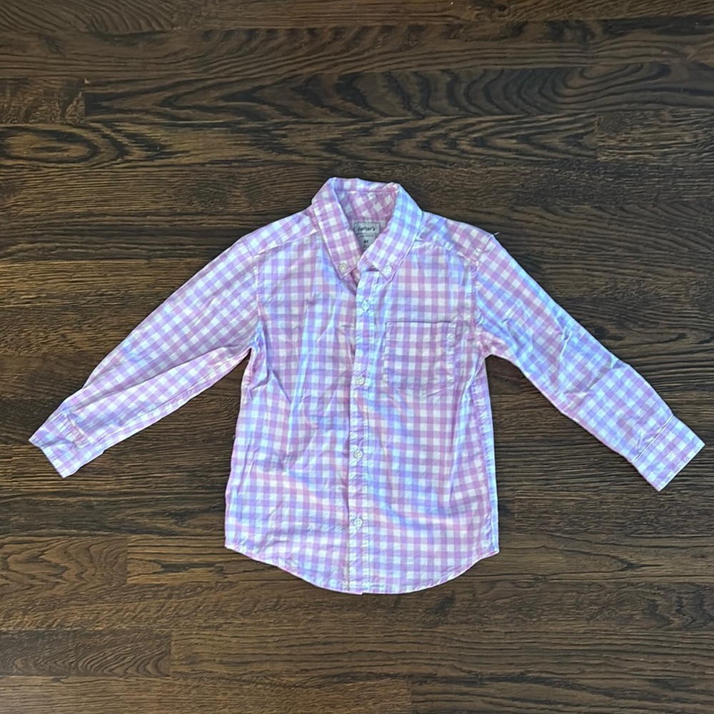Carter’s Boy Purple Gingham Long-sleeve Button Down Shirt, size 4T